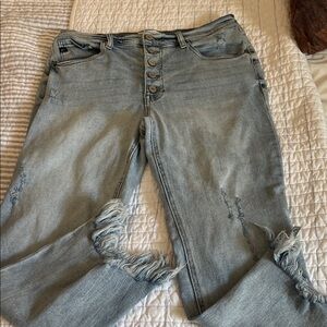 KanCan High Rise Distressed Gray Jeans